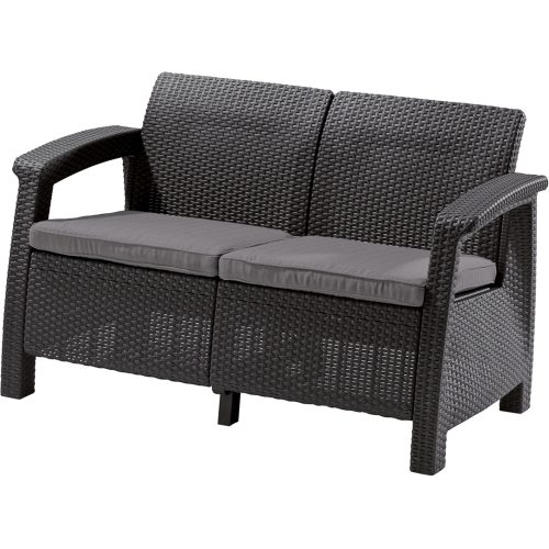 Corfu Love Seat kétszemélyes műanyag kerti kanapé grafit - hűvös szürke