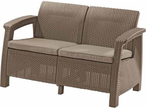 Corfu Love Seat kétszemélyes műanyag kerti kanapé cappuccino - homok