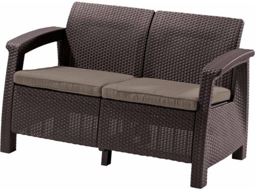 Corfu Love Seat kétszemélyes műanyag kerti kanapé barna - meleg taupe