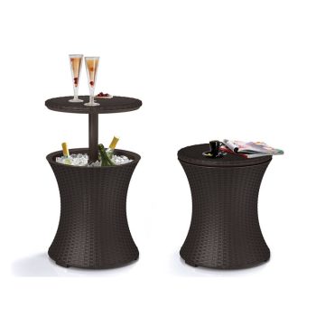 Cool Bar műanyag kerti rattan hatású asztal whiskey barna