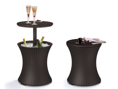 Cool Bar műanyag kerti rattan hatású asztal whiskey barna
