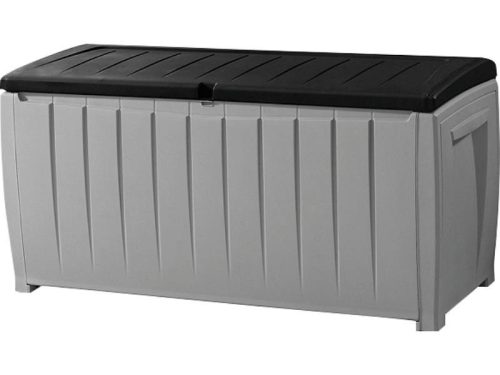 Novel műanyag kerti tároló láda 340L-es szürke - fekete