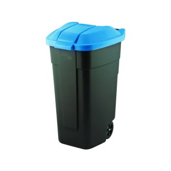   Görgős műanyag kerti szemetes 110 L fekete - kék tetővel