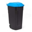 Görgős műanyag kerti szemetes 110 L fekete - kék tetővel