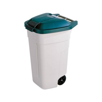   Görgős műanyag kerti szemetes 110 L bézs - zöld tetővel