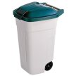 Görgős műanyag kerti szemetes 110 L bézs - zöld tetővel