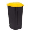 Görgős műanyag kerti szemetes 110 L fekete - sárga tetővel