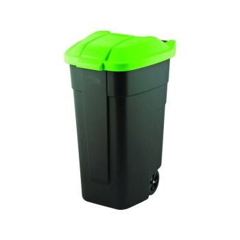   Görgős műanyag kerti szemetes 110 L fekete - zöld tetővel