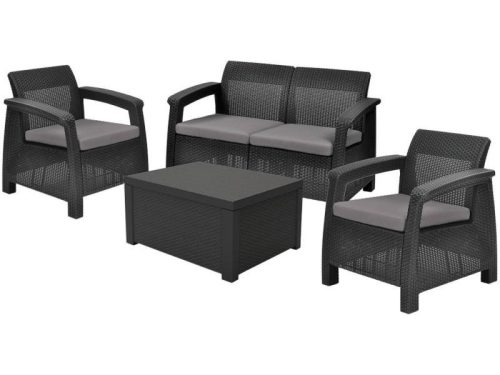 Corfu Box műanyag kerti bútor szett tároló asztallal grafit - hűvös szürke