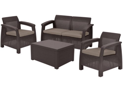 Corfu Box műanyag kerti bútor szett tároló asztallal barna - meleg taupe