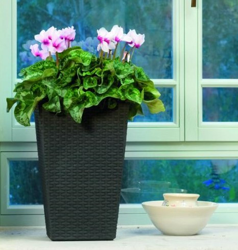 Rattan Planter L műanyag kerti virágláda antracit szürke 144,8 L
