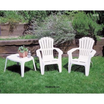   Dolomiti fa hatású műanyag kerti fotel döntött támlás fehér O115