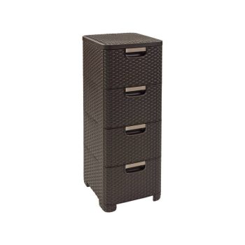   Style rattan hatású 4 fiókos műanyag kerti szekrény barna