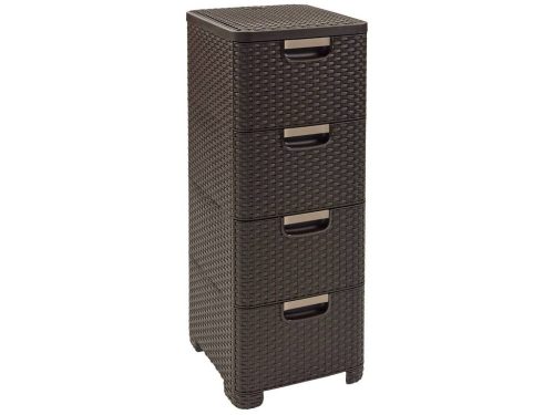 Style rattan hatású 4 fiókos műanyag kerti szekrény barna
