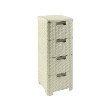   Style rattan hatású 4 fiókos műanyag kerti szekrény krém
