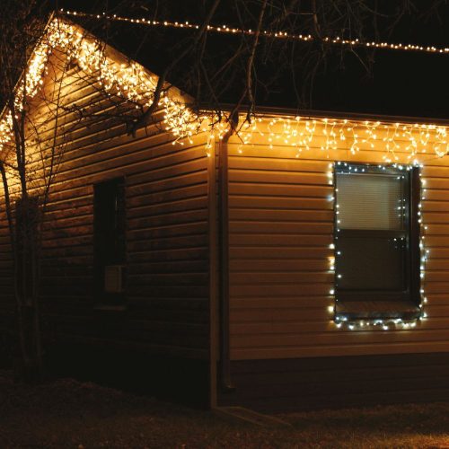 Kültéri toldható jégcsapfüzér, meleg fehér, 197 LED, 6 x 0,4 m