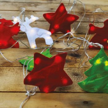   Meseszép fényfüzér, átlátszó kábel, karácsonyi motívumok, meleg fehér, 48 LED, 2,8 m