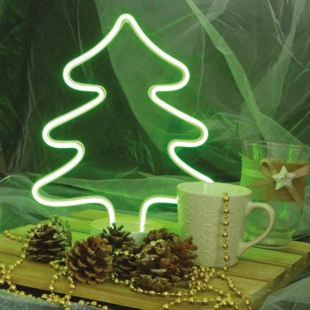   Neonfényű fenyő ablakdísz, zöld színben, vezeték nélküli, 31 cm