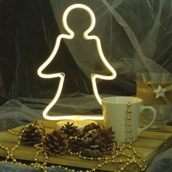   Neonfényű angyalka ablakdísz, meleg fehér, vezeték nélküli, 32 cm