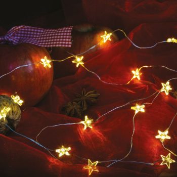   Tündérfény csillaggal, meleg fehér, ezüst színű rézkábel, 20 LED, 2 m