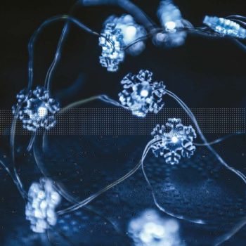   Tündérfény hópehellyel, hideg fehér, ezüst színű réz kábel, 20 LED, 2 m