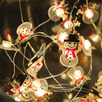   Tündérfény hóemberrel, meleg fehér, ezüst színű rézkábel, 20 LED, 2 m