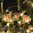 Tündérfény hóemberrel, meleg fehér, ezüst színű rézkábel, 20 LED, 2 m