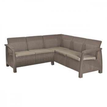   Corfu Relax sarok műanyag kerti garnitúra cappuccino - homok, asztal nélkül