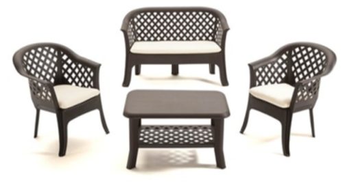 Veranda műanyag kerti szett barna,párnával O275