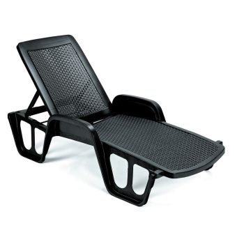   Pool rattan hatású műanyag kerti fix napozóágy antracit szürke O279