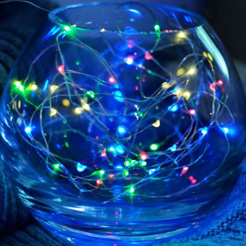 Tündérfény dekorfüzér, multi színek, 100 LED, 10 m, réz kábel