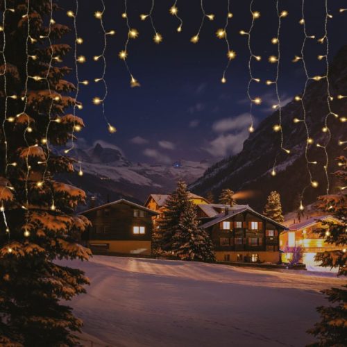 Árkád fényfüggöny, meleg fehér, átlátszó kábel, 2 x 2 m, 220 LED