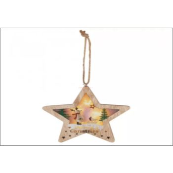 Beltér fa ajtó-ablak dísz csillag,meleg fehér, 6 LED