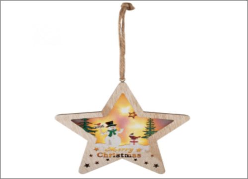 Beltéri fa csillag ajtó-ablak dísz, hóemberes ,meleg fehér, 6 LED