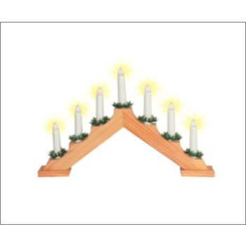   Beltéri 7 gyertyás ablakdísz, fa színű, meleg fehér színben