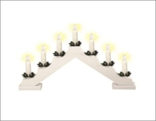 Beltéri 7 gyertyás fehér ablakdísz, meleg fehér színben