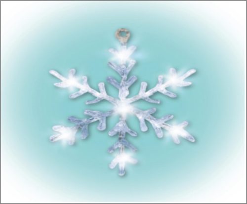 Beltéri elemes hókristály ablakdísz, hideg fehér színben, 16 LED