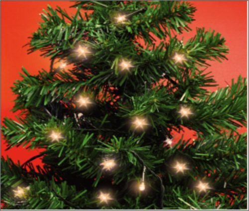 Kül és beltéri elemes fényfüzér,meleg fehér színben, 50 LED