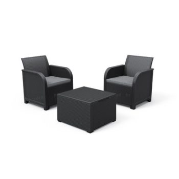   Claire műanyag rattan hatású kerti balkon szett, tárolós asztallal grafit - hűvös szürke