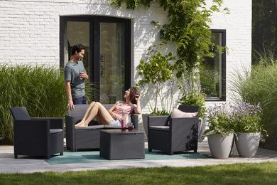 Claire műanyag rattan hatású kerti szett,tárolós asztallal grafit - hűvös szürke