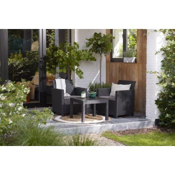   Claire műanyag rattan hatású kerti balkon szett, Orlando asztallal grafit - hűvös szürke