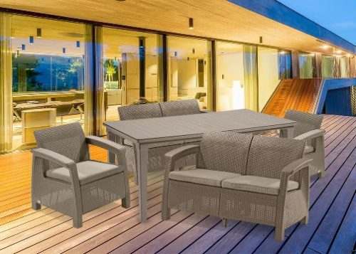 Corfu Fiesta műanyag kerti bútor garnitúra cappuccino - homok Futura asztallal