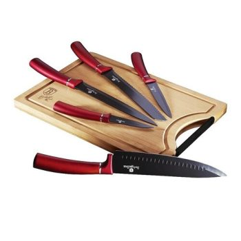   Berlinger Haus késkészlet bambusz vágódeszkával, Metallic Line Burgundy Edition, 6 részes