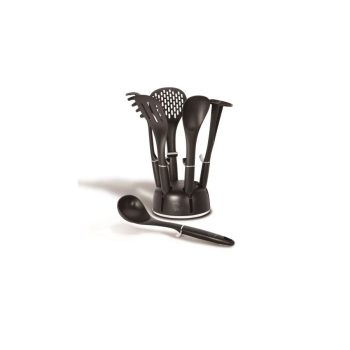   Berlinger Haus Royal Black Collection 7 részes nylon konyhai eszköz készlet állvánnyal, fekete/ezüst
