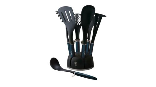 Berlinger Haus Metallic Aquamarine Line 7 részes nylon konyhai eszköz készlet állvánnyal, fekete/söt