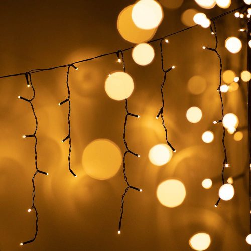 Toldható LED jégcsapfüzér 3,0 x 0,4 m 100 db meleg fehér LED-del, fekete kábellel