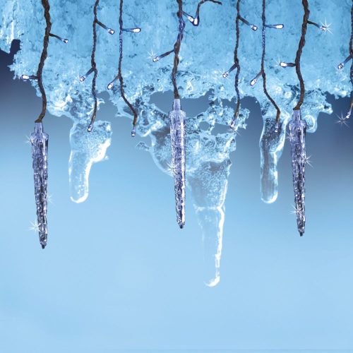 Stiria jégcsapfüzér, átlátszó kábel, hideg fehér szín, 65 LED, 2 x 0,5 m