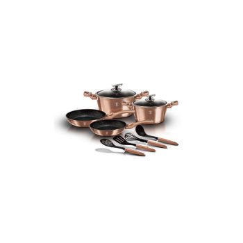   Berlinger Haus Metallic Rosegold Line 10 részes edénykészlet márvány bevonattal, kiszedőkkel,rosegol