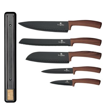   Berlinger Haus késkészlet mágneses tartó, fa, 6 részes, Forest Line- Original Brown