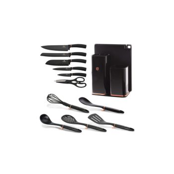   Berlinger Haus Black Rose Collection 12 részes konyhai készlet késekkel, kiszedőkkel és vágódeszkáva